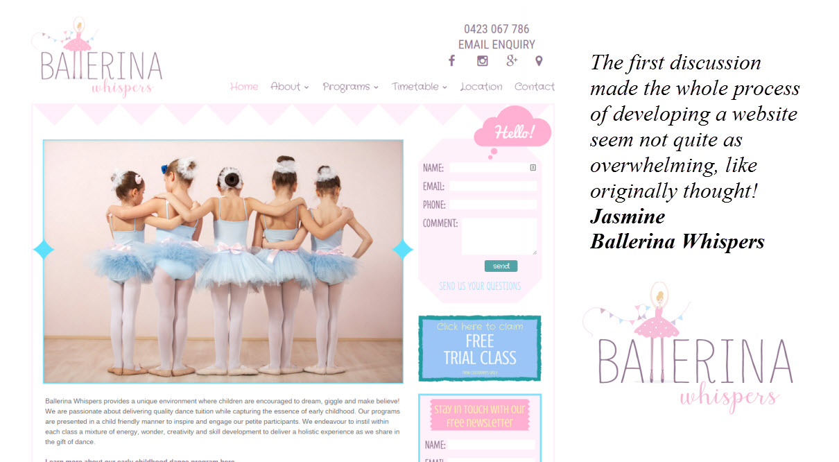 Ballerina Whispers website testimonial